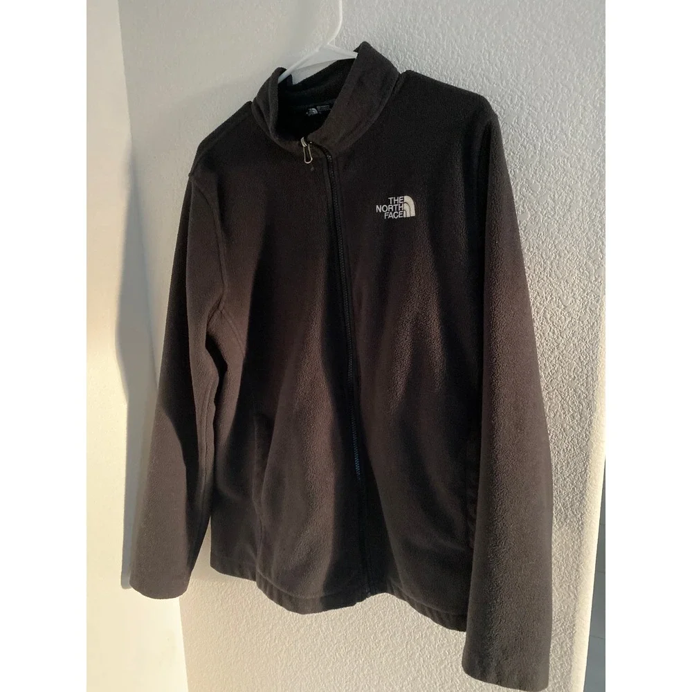The‎ North Face Mens Black Full Zip Fleece Jacket Mock Neck Logo Midweight L